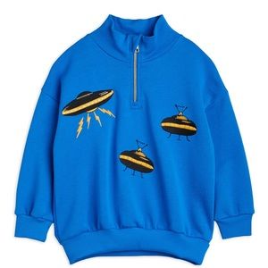 Mini Rodini | Embroidered UFO Half Zip Sweatshirt | Blue | Size 3-5 years